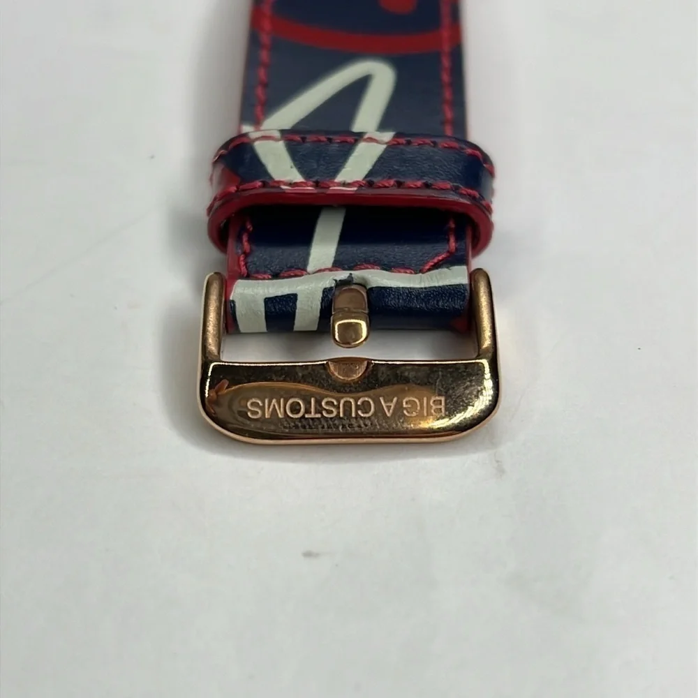 Big A Customs Logo Leather Blue Red White Apple Watch Band Rose Gold Hardware